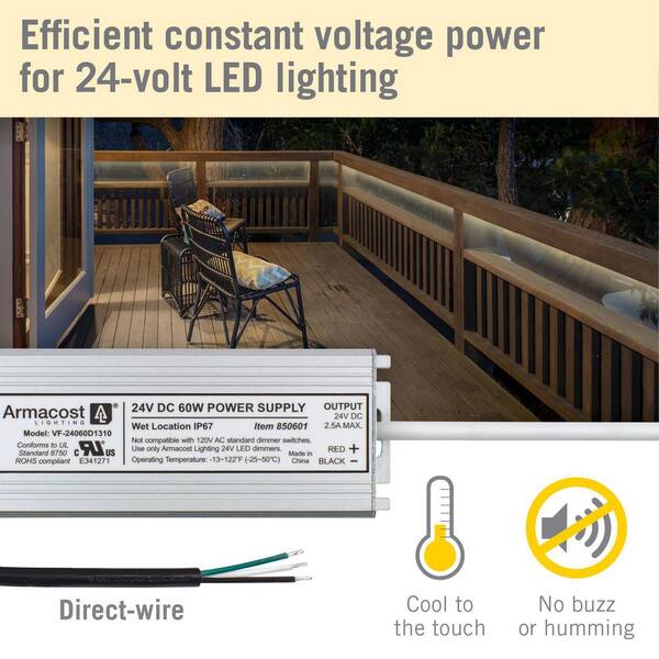 60-Watt Standard Wet Location LED Driver 24-Volt DC Transformer