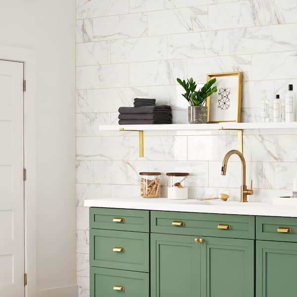 LuxeCraft Calacatta Gold Marble 8 in. x 24 in. Glazed Ceramic Wall Tile (13.3 sq. ft./Case)