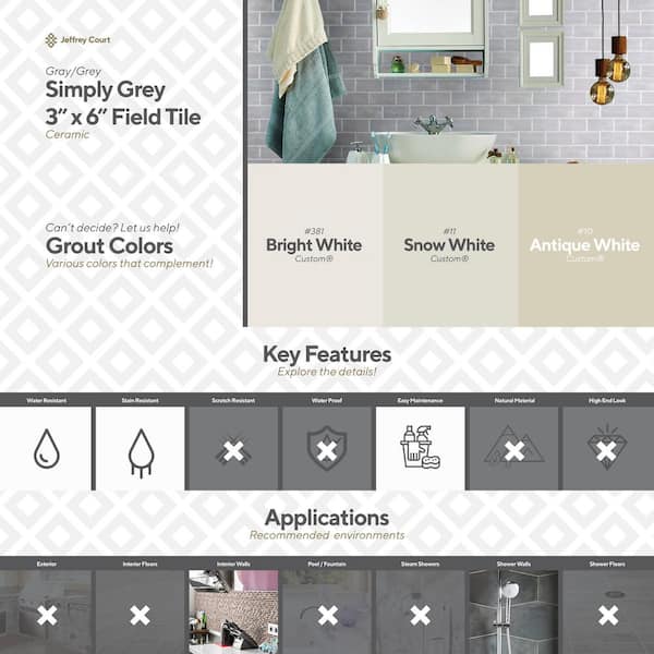 Simply Grey 3 in. x 6 in. Subway Gloss Textured Ceramic Wall Tile (10 sq. ft./Case)