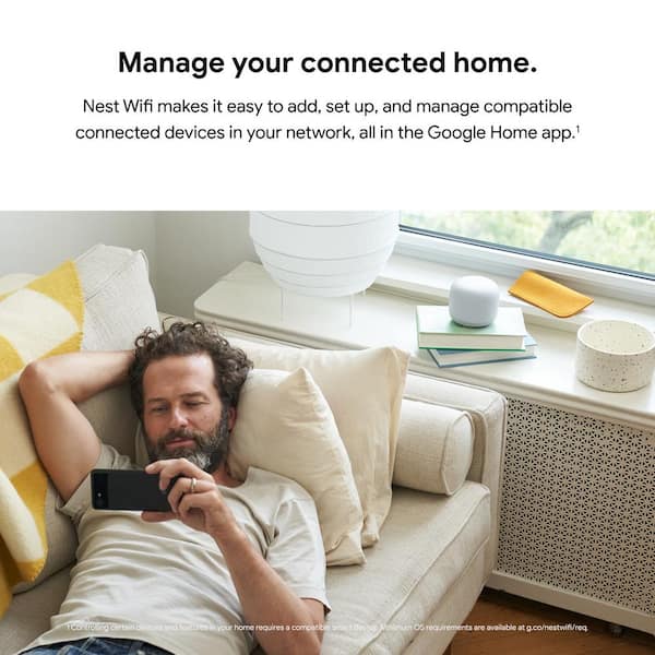 Nest Wifi - Mesh Router AC2200 and 1 Point with Google Assistant - 2 Pack - Snow