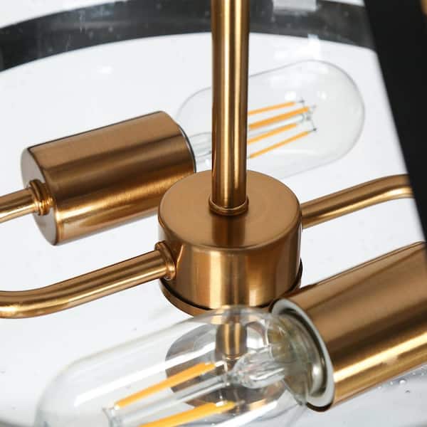 Modern Farmhouse Black Semi-Flush Mount, 12.5 in. 2-Light Plated Gold Kitchen Ceiling Fixture Light with Seeded Glass