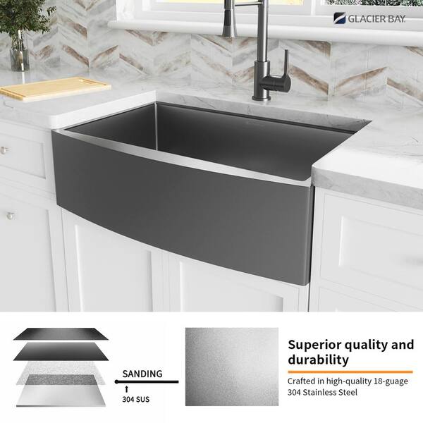 Gunmetal Black Stainless Steel 33 in. 18-Gauge Single Bowl Farmhouse Kitchen Sink with Black Spring Neck Faucet