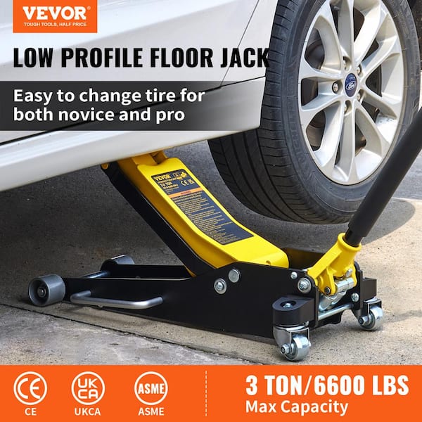 Floor Jack 6600 lbs. Low Profile Racing Floor Jack with Dual Pistons Quick Lift Pump Lifting 3-6/11 in. to 19-11/16 in.