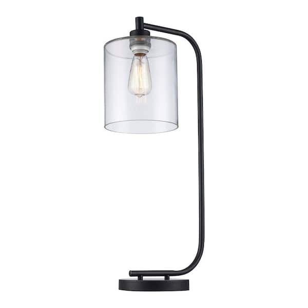 Cline 28 in. 1-Light Black Table Lamp with Clear Glass Shade