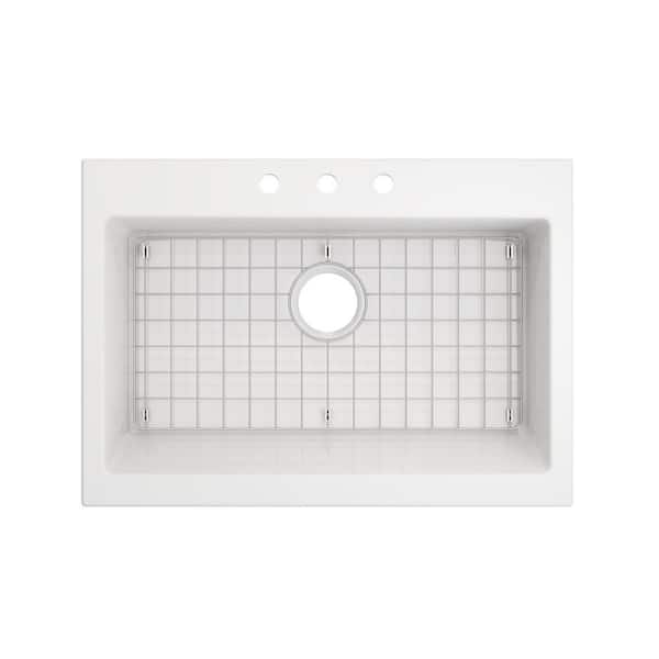 Farmhouse Apron-Front Fireclay 34 in. 3-Hole Single Bowl Kitchen Sink in White with Bottom Grid