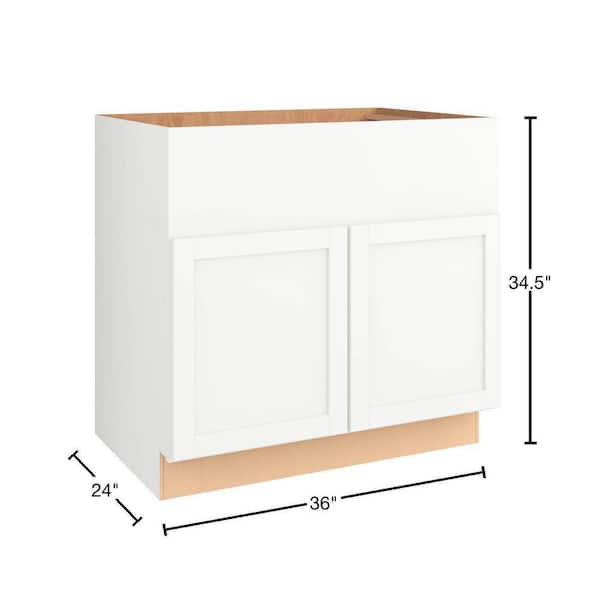 Courtland 36 in. W x 24 in. D x 34.5 in. H Assembled Shaker Sink Base Kitchen Cabinet in Polar White