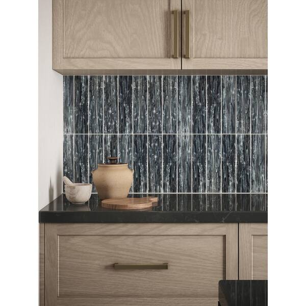 Abalone Gray 3 in. x 12 in. Glossy Glass Wall Tile (10 sq. ft./Case)