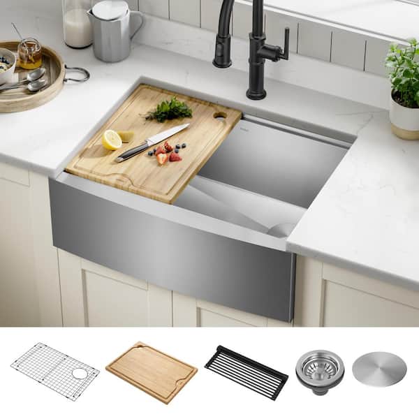Kore 16- Gauge Stainless Steel 27 in. Single Bowl Workstation Farmhouse Apron Kitchen Sink with Accessories
