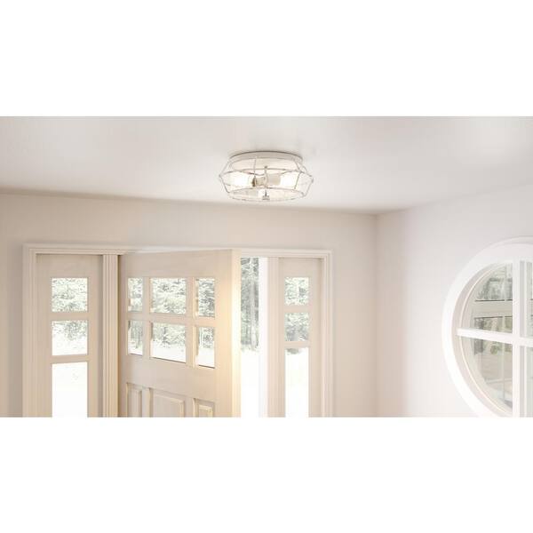 Farragut 13.75 in. 3-Light Antique White Semi-Flush Mount with Clear Water Glass