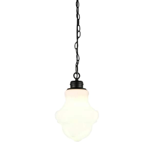 Annie 1-Light Blackened Bronze Pendant with White Milk Glass Shade