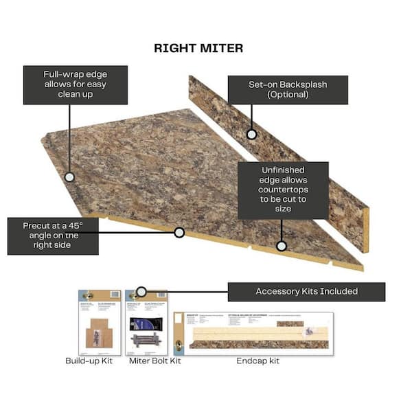 Wilsonart 8 ft. Right Miter Laminate Countertop Kit Included in Winter Carnival Granite with Full Wrap Ogee Edge