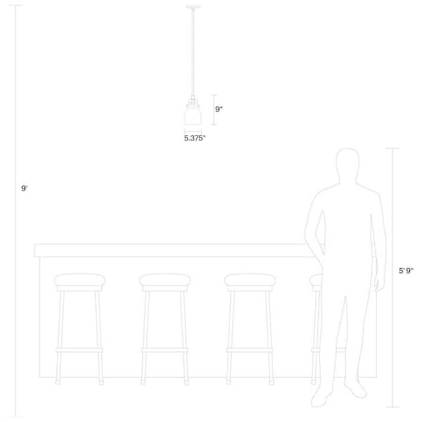 Belton 5.375 in. W. 1-Light Brushed Industrial Nickel Hanging Pendant