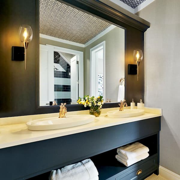 Modern Round Bedroom Wall Light(s) Cali 1-Light Black & Brass Bathroom Vanity Light Glass Wall Sconce for Powder Room