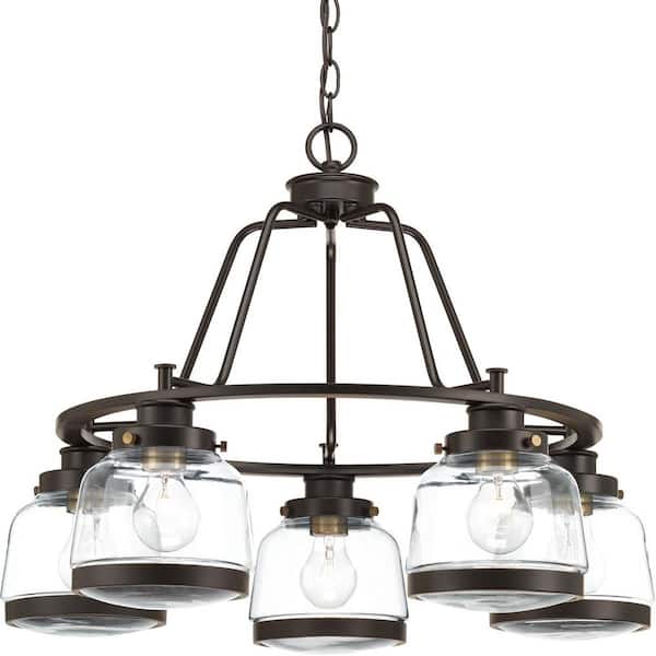 Judson Collection 26 in. 5-Light Antique Bronze Clear Glass Farmhouse Chandelier Dining Room Light