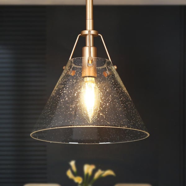 Modern Mini Pendant Light, 1-Light Gold Kitchen Island Pendant Light with Seeded Glass Shade