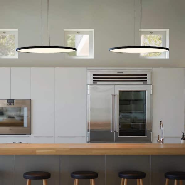 Salm 48.55-Watt ETL Certified Integrated LED Black Height Adjustable Chandelier with 24 in. Wide LED Disk Pendant