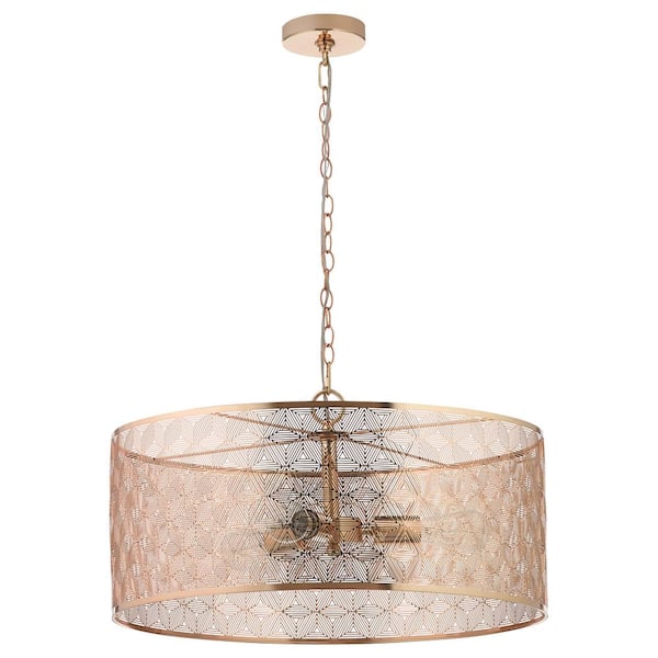 Juliet 3-Light Gold Metal Drum-Shade Hanging Chandelier