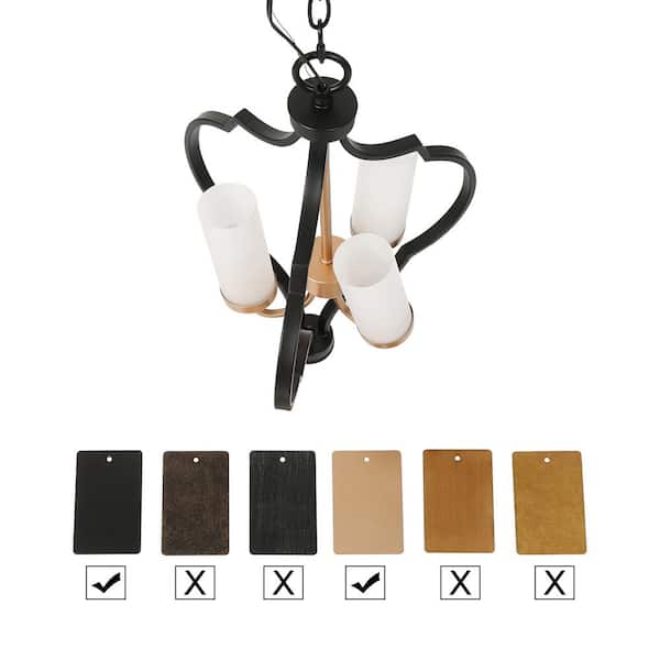 Modern 3-Light Black and Gold Chandelier with Glass Shade Candlestick Pendant Light