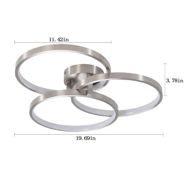 LED 3 Rings LED Light Fixtures Semi-Flush Mount Gold Chandelier Dimmable 3000K-5000K Modern Ceiling Lamp