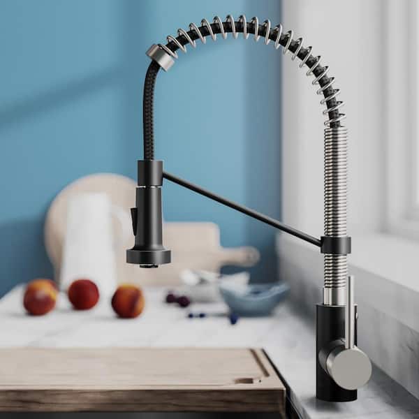 Spot Free 18-Inch Kitchen Faucet with Dual Function Pull-Down Sprayhead in all-Brite Stainless Steel/Matte Black Finish