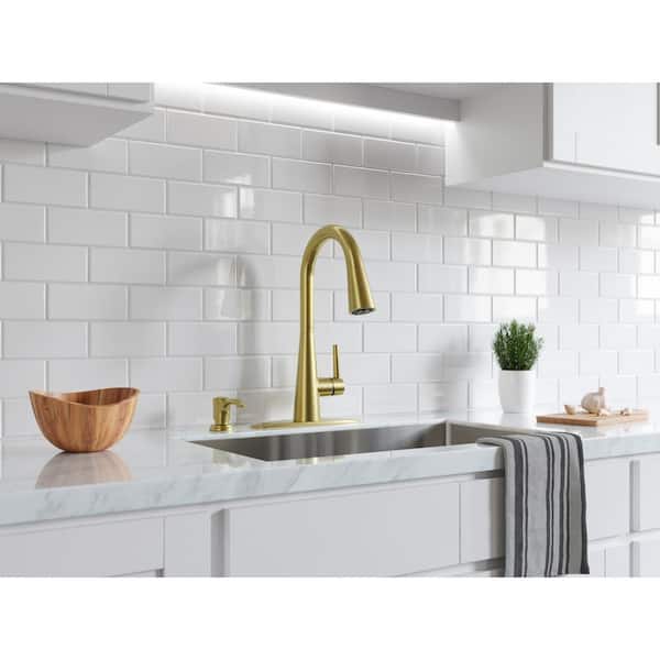 Barullli Single Handle Pull Down Sprayer Kitchen Faucet with Deckplate Included and Soap Dispenser in Brushed Gold