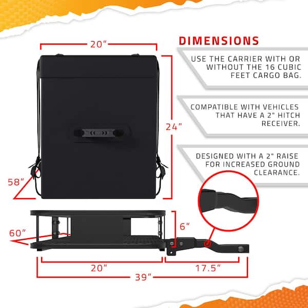 500 lb. Capacity Hitch Mount Cargo Carrier Basket with 16 cu. ft. Cargo Bag, Straps, Net, Folding Shank and 2 in. Raise
