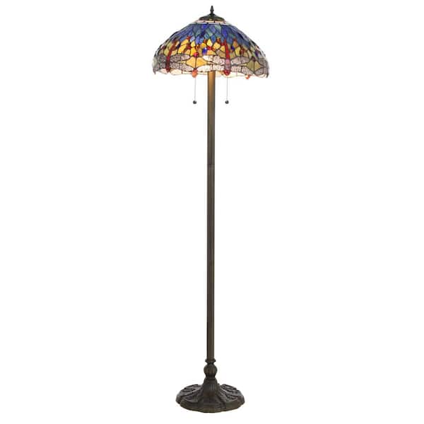 Tiffany Blue Dragonfly 60 in. Bronze Floor Lamp