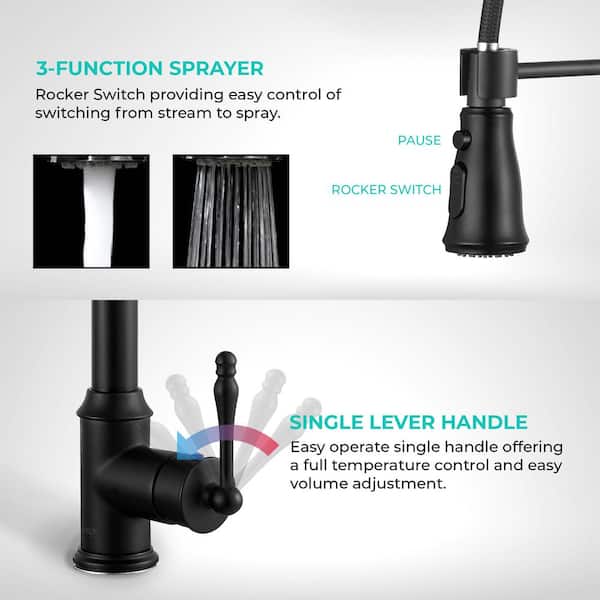 All-in-One Matte Black Finished Stainless Steel 32 in. x 18 in. Undermount Kitchen Sink with Spring Neck Faucet