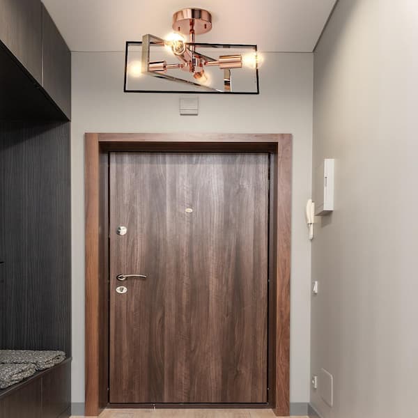 15 in. 4-Light Rose Gold Modern Semi Flush Mount