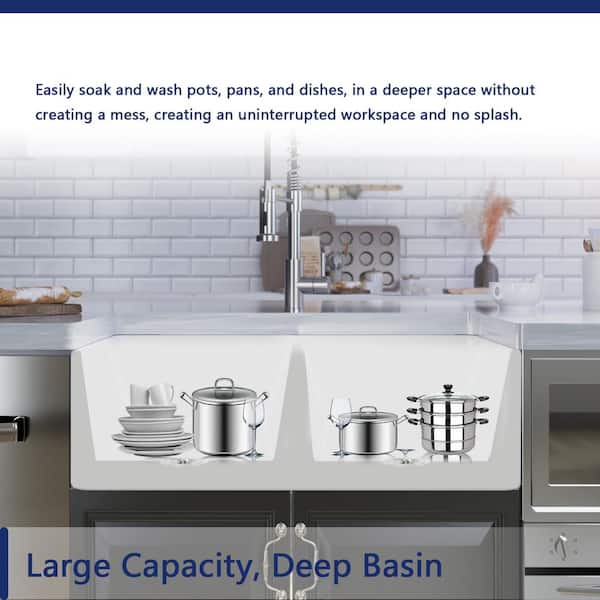 33 in. Farmhouse Apron Front Single Bowl Kitchen Sink in White Fireclay, Grids and Strainer Included