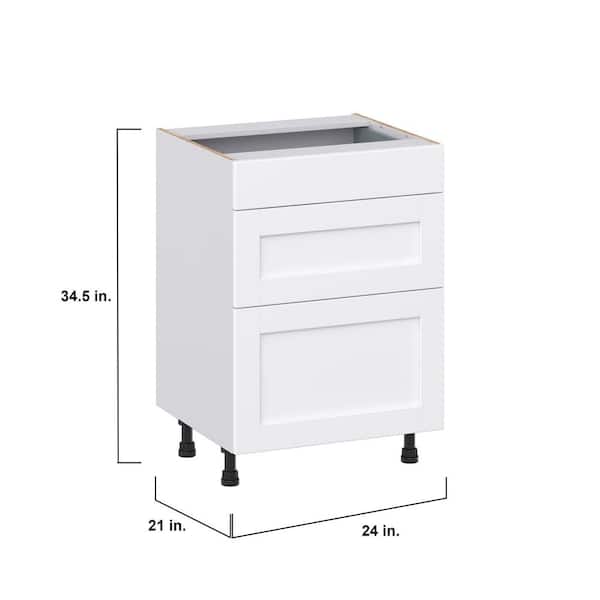 Mancos Glacier White Shaker Assembled 24 in. W x 34.5 in. H x 21 in. D Vanity Drawer Base Cabinet with 3-Drawers