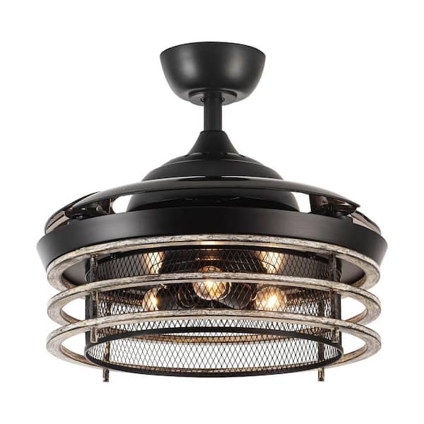 42 in. Industrial Retractable 3-Blade Matte Black Ceiling Fan with Remote Control and Light Kit