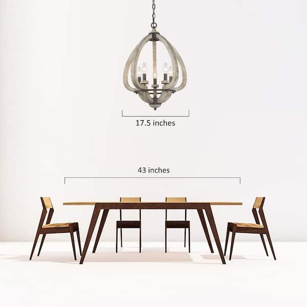 Modern Farmhouse Candlestick Wood Chandelier, 5-Light Lantern Dining Room Chandelier Hanging Pendant Light