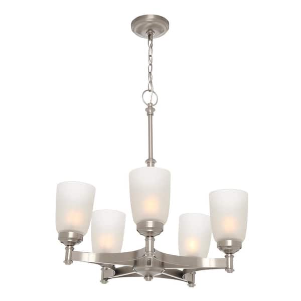 5-Light Brushed Nickel Chandelier with Frosted Glass Shades