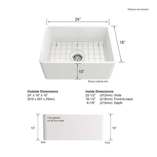 Farmhouse Apron-Front Fireclay 24 in. Single Bowl Kitchen Sink in White with Bottom Grid