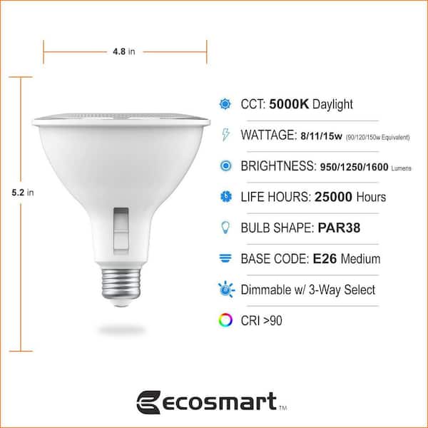 90/120/150-Watt Equivalent PAR38 3-Way Spot Energy Star Dimmable CEC LED Light Bulb Daylight (2-Pack)