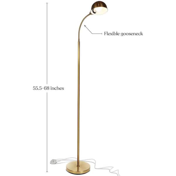 Regent 68 in. Antique Brass LED Arc Floor Lamp with Adjustable Gooseneck