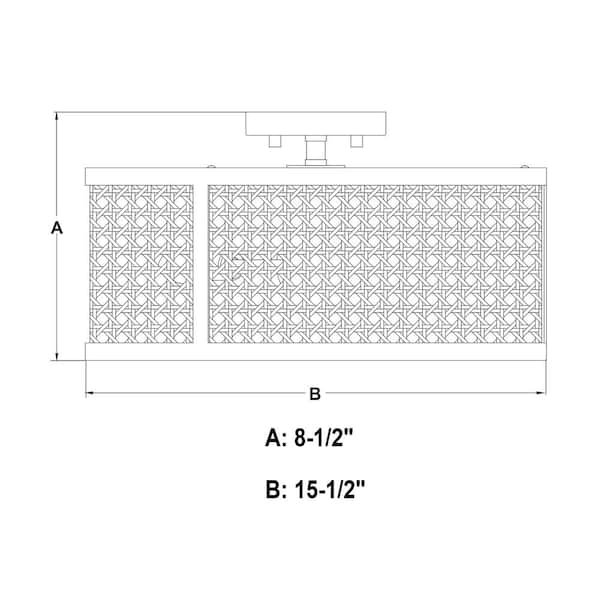 Berens 15.5 in. W Matte Black Modern Farmhouse Drum Semi Flush Mount Ceiling Light with Rattan Cane Shade