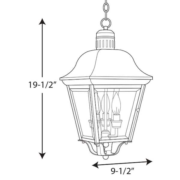 Andover Collection 3-Light Antique Bronze Clear Beveled Glass Farmhouse Outdoor Hanging Lantern Light