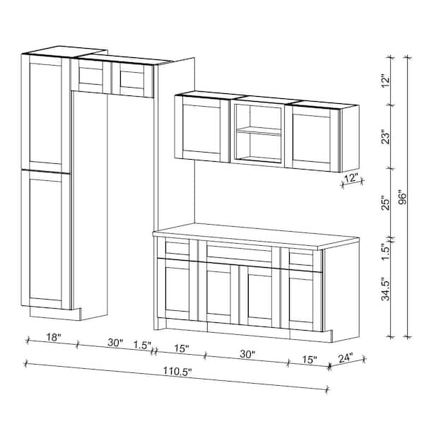 Richmond Vesuvius Gray Plywood Shaker Ready to Assemble Base Kitchen Cabinet Laundry Room 110.5 in W x 24 in D x 90 in H