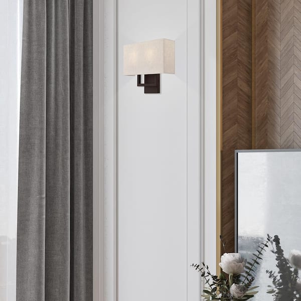 Pritchard 4.375 in. Bronze ADA Sconce with Hand Crafted Oatmeal Fabric Shade