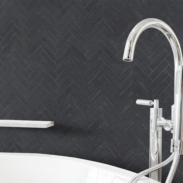 Basalt Herringbone Gray 10 in. x 10.75 in Honed Basalt Wall and Floor Mosaic Tile (7.46 sq. ft./Case)