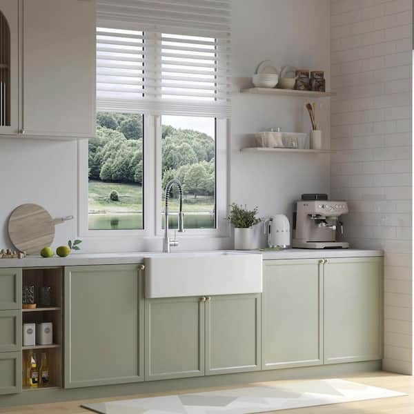 White Fireclay 36 in. Single Bowl Farmhouse Apron Kitchen Sink Workstation Kitchen Sink with Bottom Grid