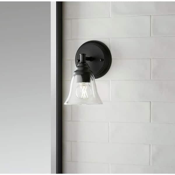 Marsden 5.5 in. 1-Light Matte Black Transitional Wall Sconce with Clear Glass Shade