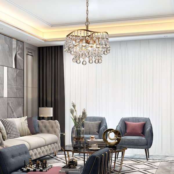 Cheyenne 4 -Light Gold Unique Tiered Chandelier with Crystal Accents