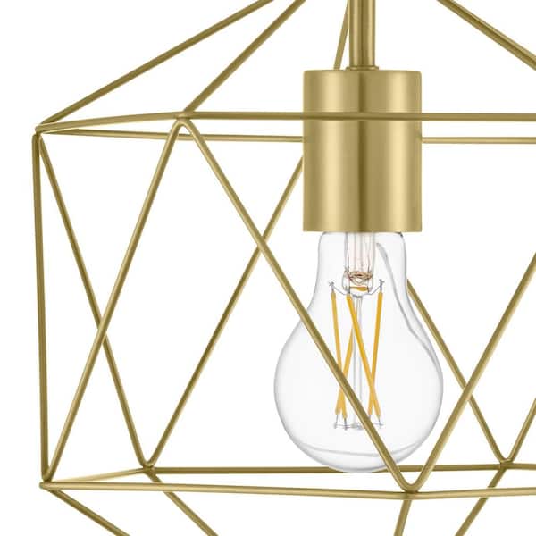 Winfield 9.5 in. 1-Light Gold Semi-Flush Mount Ceiling Light Fixture with Geometric Cage