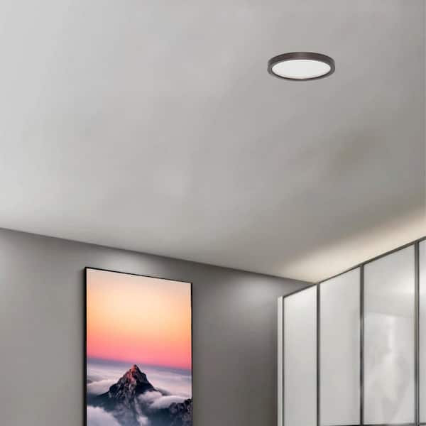 K Series 5.5 in. 9-Watt 3000K Edge Lit Bronze Finish Integrated LED Flush Mount with White Polycarbonate Diffused Shade
