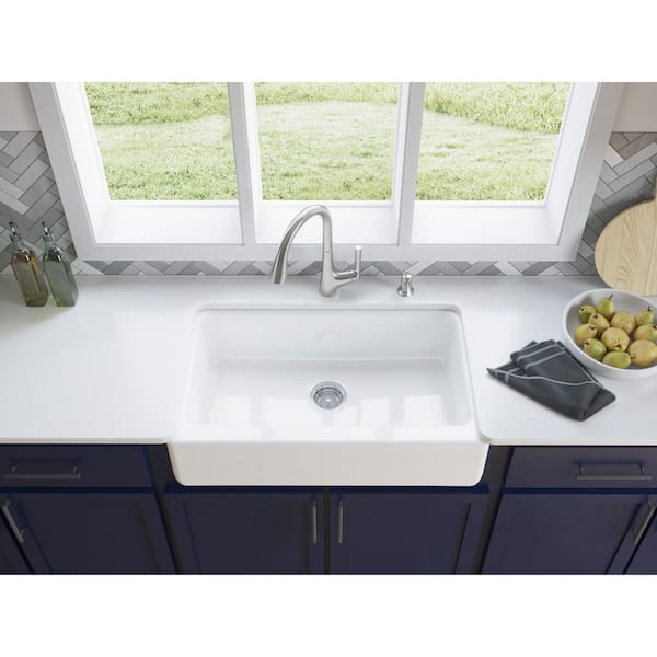 Elmbrook Cast Iron 33 in. Single Bowl Farmhouse Apron Front Kitchen Sink in White