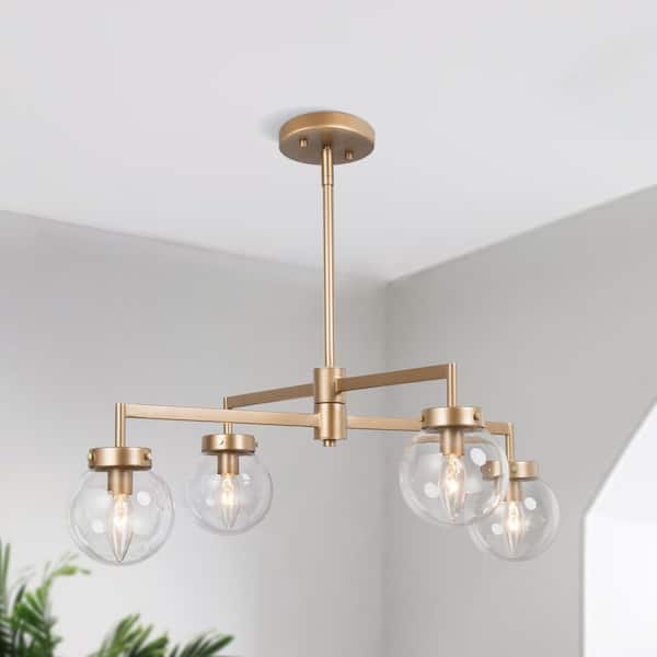 Modern Gold Sputnik Bedroom Chandelier, 27.5 in. 4-Light Farmhouse Linear Globe Dining Room Chandeliers Semi flush Mount