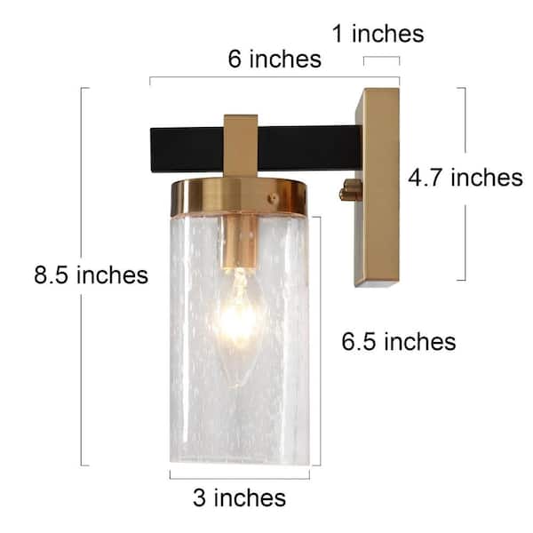 Musom 1-Light Modern Brass Gold Wall Sconce, Seeded Glass Black Bathroom Vanity Light, Powder Room DIY Tube Bath light